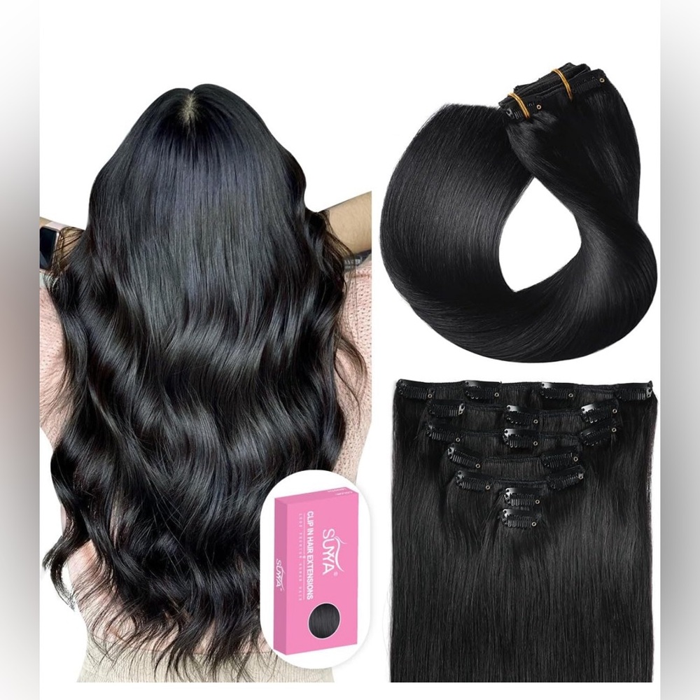 SUYYA Clip in Hair Extensions Real Human Hair 12 inch 100g 7 Pcs # 1 Jet Black